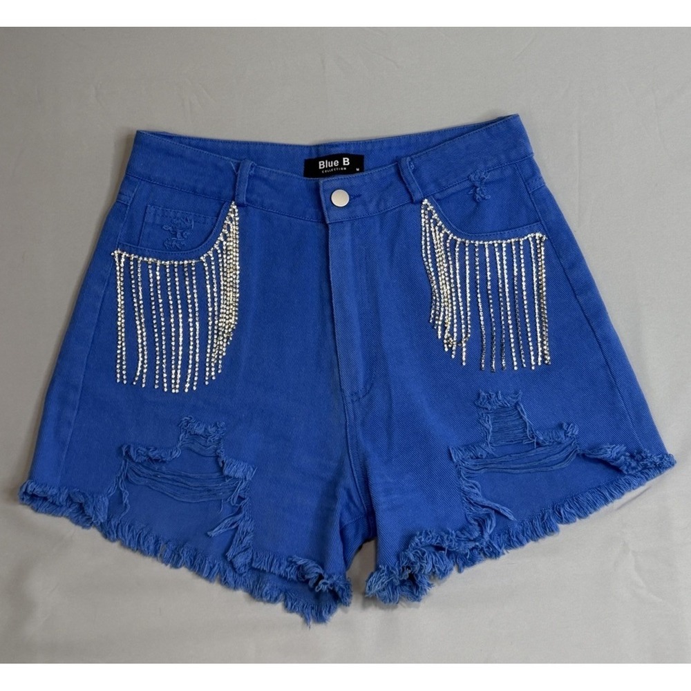 Blue B. Rhinestone Denim Shorts Womens Bling Jeans‎ M Cut Off High Rise Concert